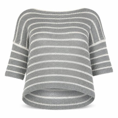 Phase Eight Women’s Grey Striped Knit Boat Neck 3/4 Sleeve Pullover Jumper Size L