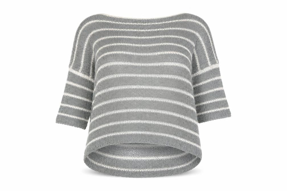 Phase Eight Women’s Grey Striped Knit Boat Neck 3/4 Sleeve Pullover Jumper Size L