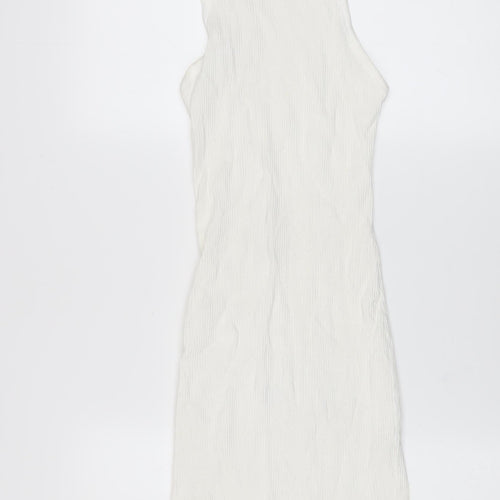 Bershka Women’s White XS Ribbed Cotton Sleeveless Bodycon Dress
