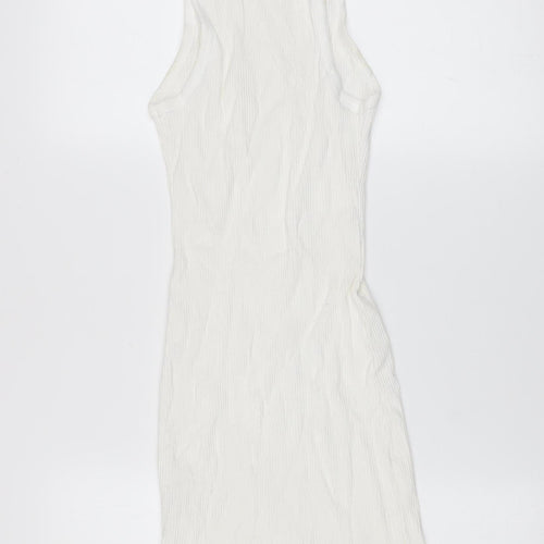 Bershka Women’s White XS Ribbed Cotton Sleeveless Bodycon Dress