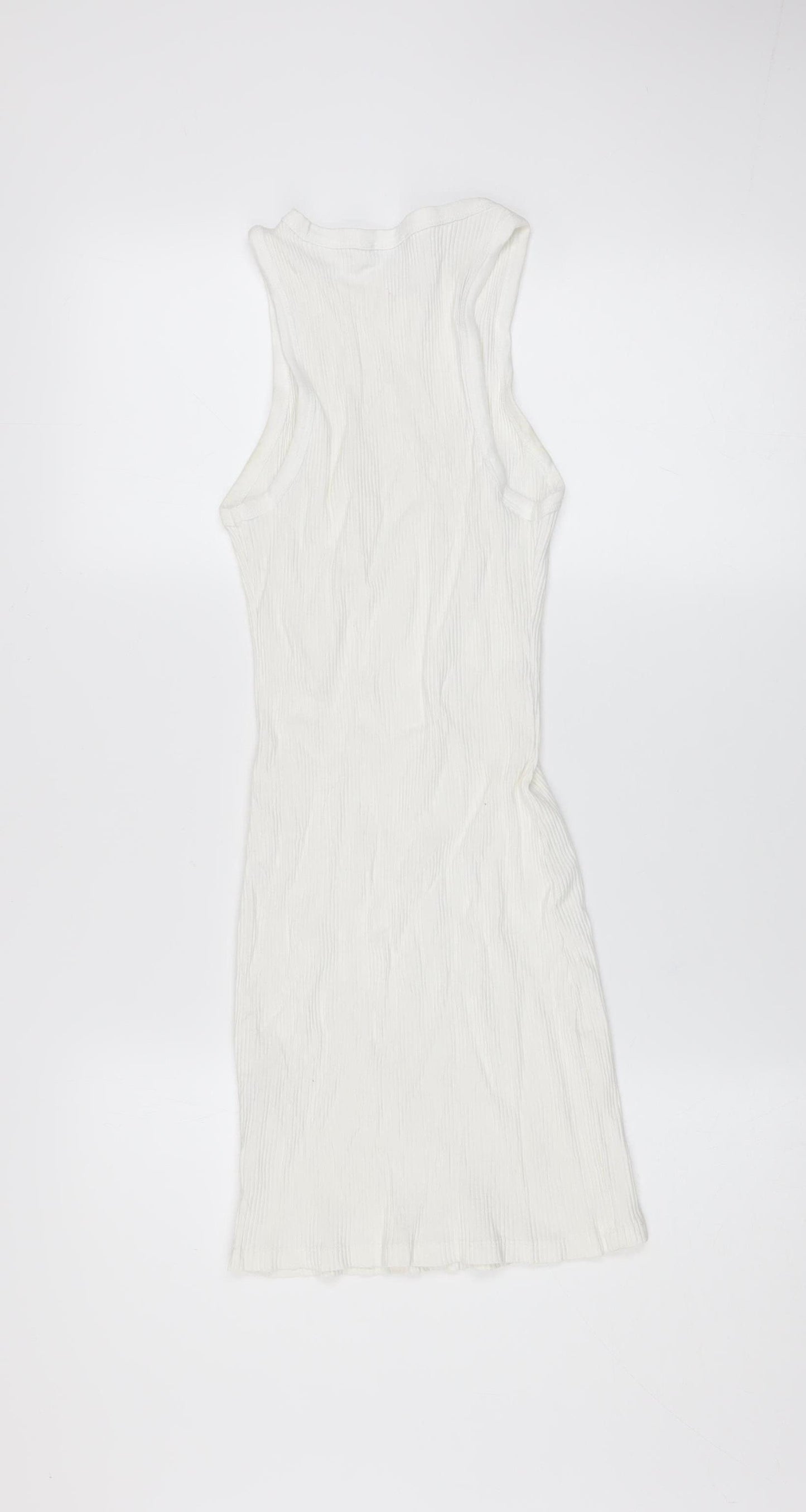 Bershka Women’s White XS Ribbed Cotton Sleeveless Bodycon Dress