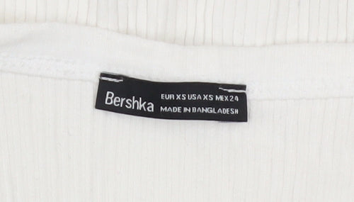 Bershka Women’s White XS Ribbed Cotton Sleeveless Bodycon Dress