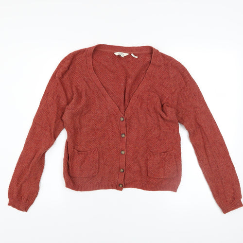 FatFace Women Brown Wool Cotton Blend Long Sleeve Cardigan Size 12