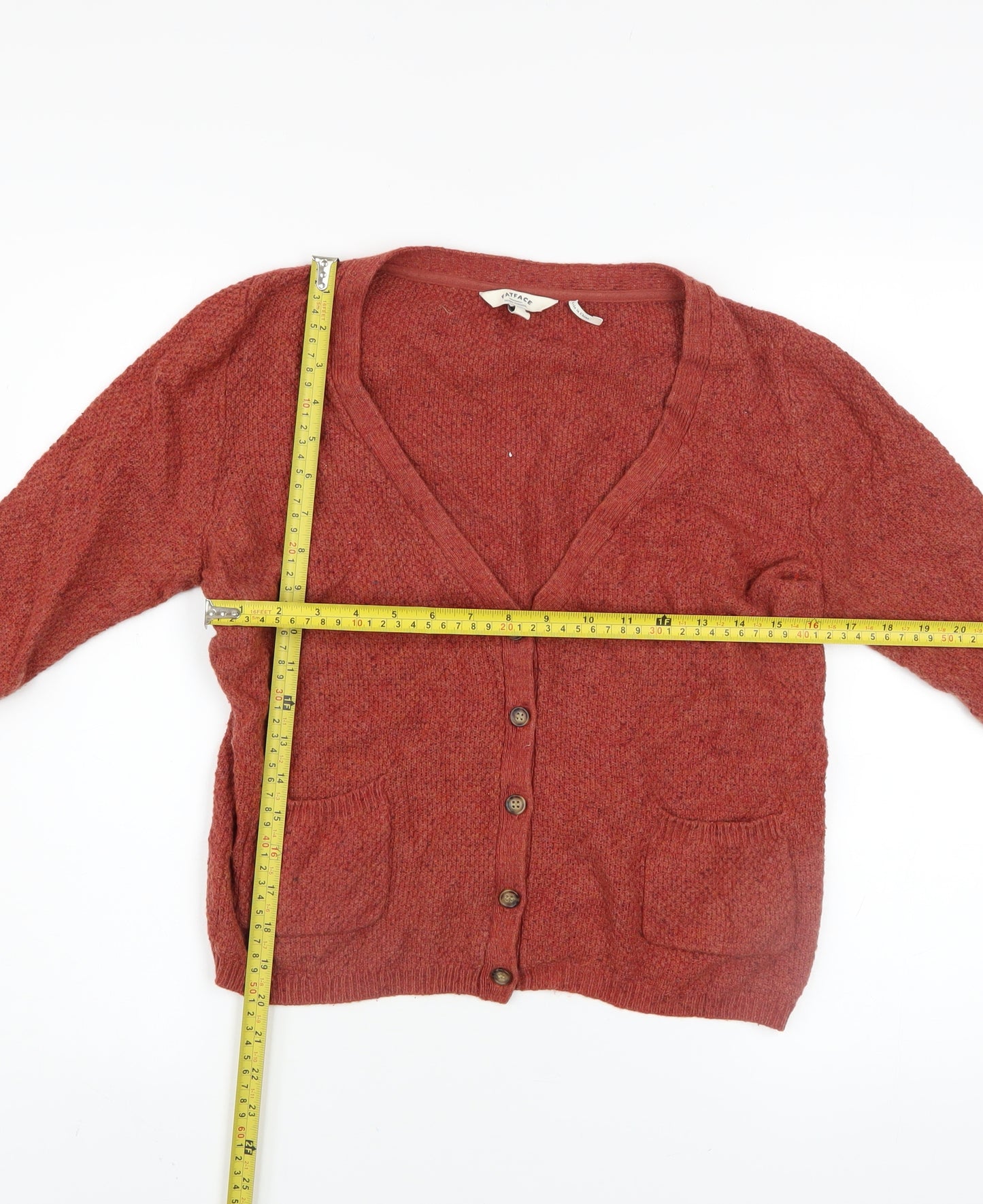 FatFace Women Brown Wool Cotton Blend Long Sleeve Cardigan Size 12