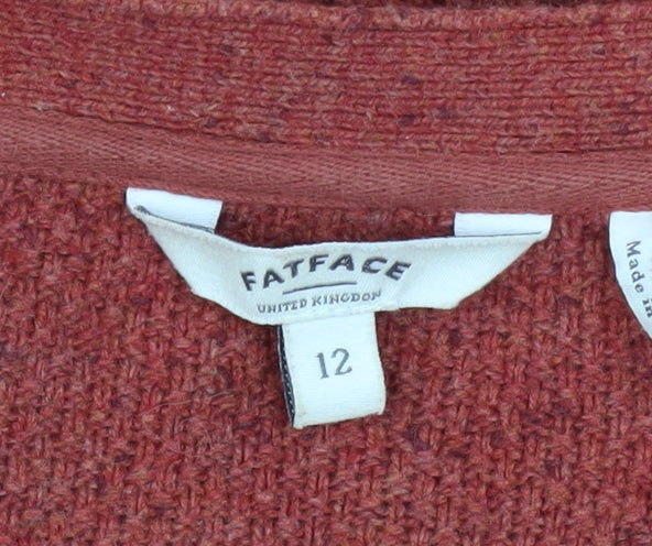 FatFace Women Brown Wool Cotton Blend Long Sleeve Cardigan Size 12