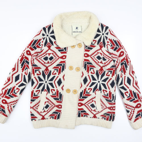 SoulCal & Co Women's Multicoloured Nordic Knit Button Jacket Size 16