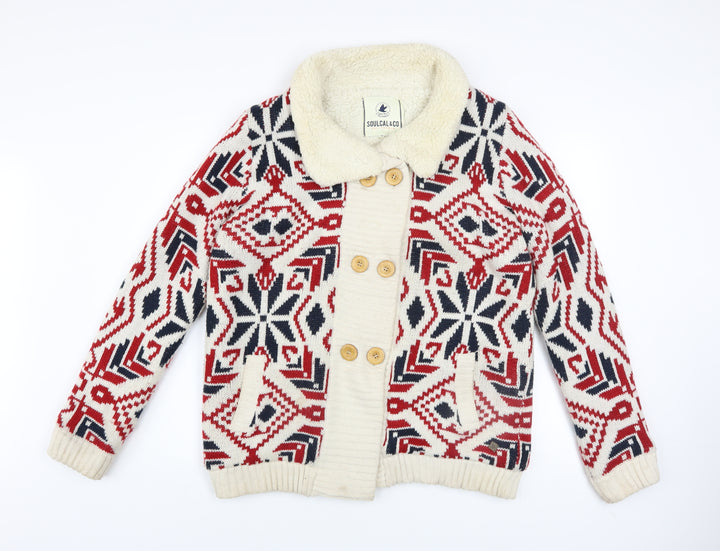 SoulCal & Co Women's Multicoloured Nordic Knit Button Jacket Size 16
