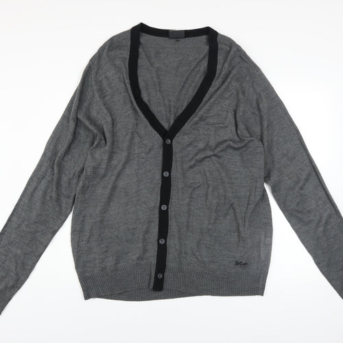 Lee Cooper Men’s Grey 2XL Acrylic Button V-Neck Cardigan