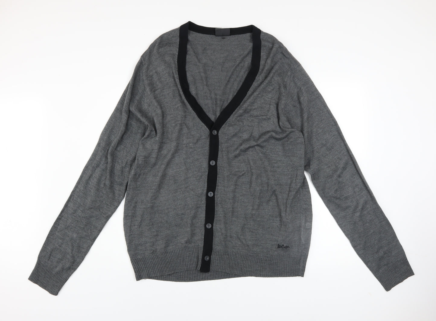 Lee Cooper Men’s Grey 2XL Acrylic Button V-Neck Cardigan