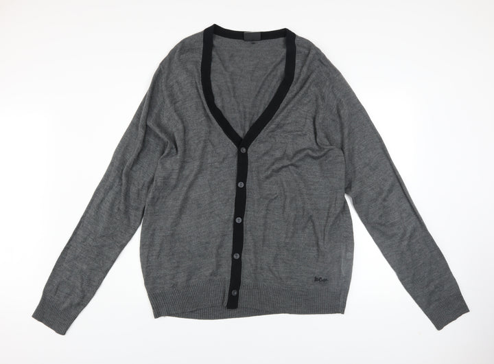 Lee Cooper Men’s Grey 2XL Acrylic Button V-Neck Cardigan