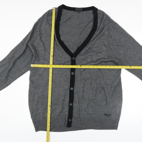 Lee Cooper Men’s Grey 2XL Acrylic Button V-Neck Cardigan