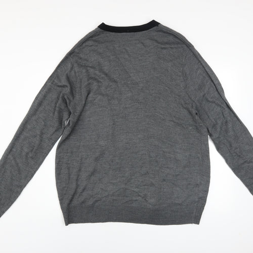 Lee Cooper Men’s Grey 2XL Acrylic Button V-Neck Cardigan
