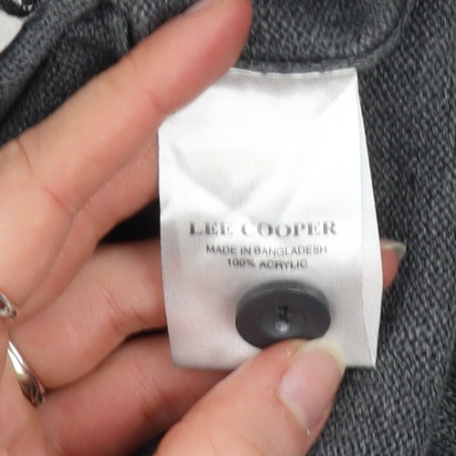 Lee Cooper Men’s Grey 2XL Acrylic Button V-Neck Cardigan