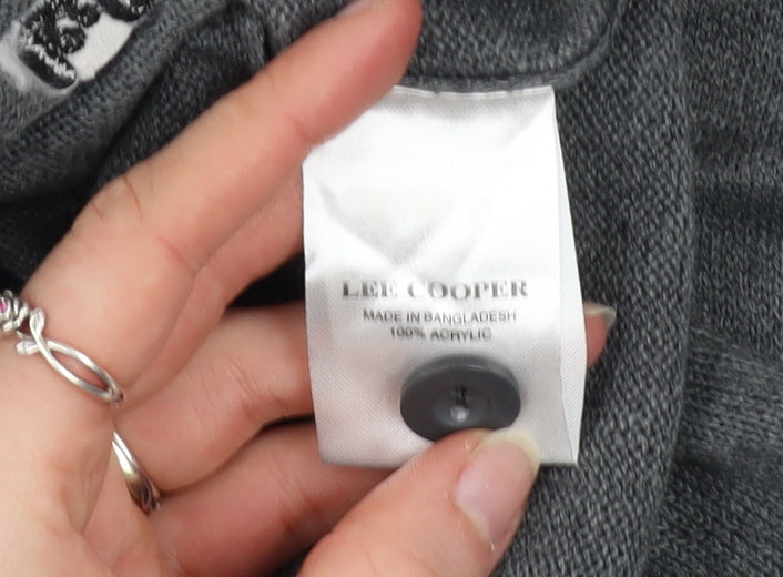 Lee Cooper Men’s Grey 2XL Acrylic Button V-Neck Cardigan