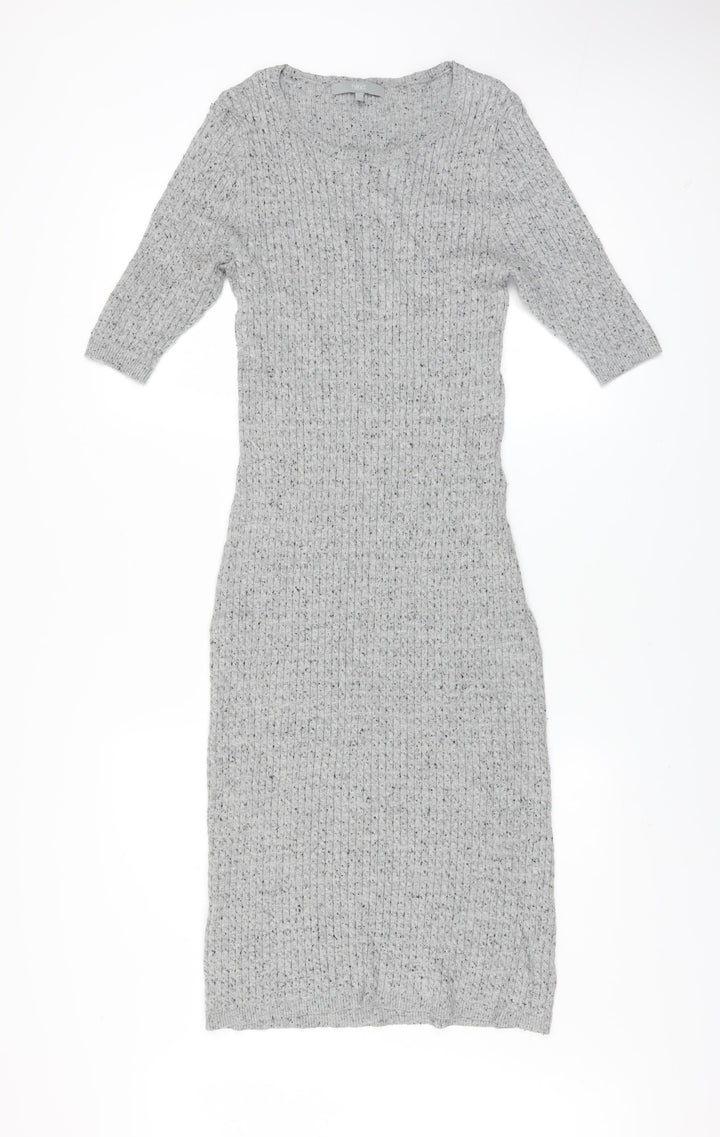 Next Women Grey Knit Midi Bodycon Dress Size 12
