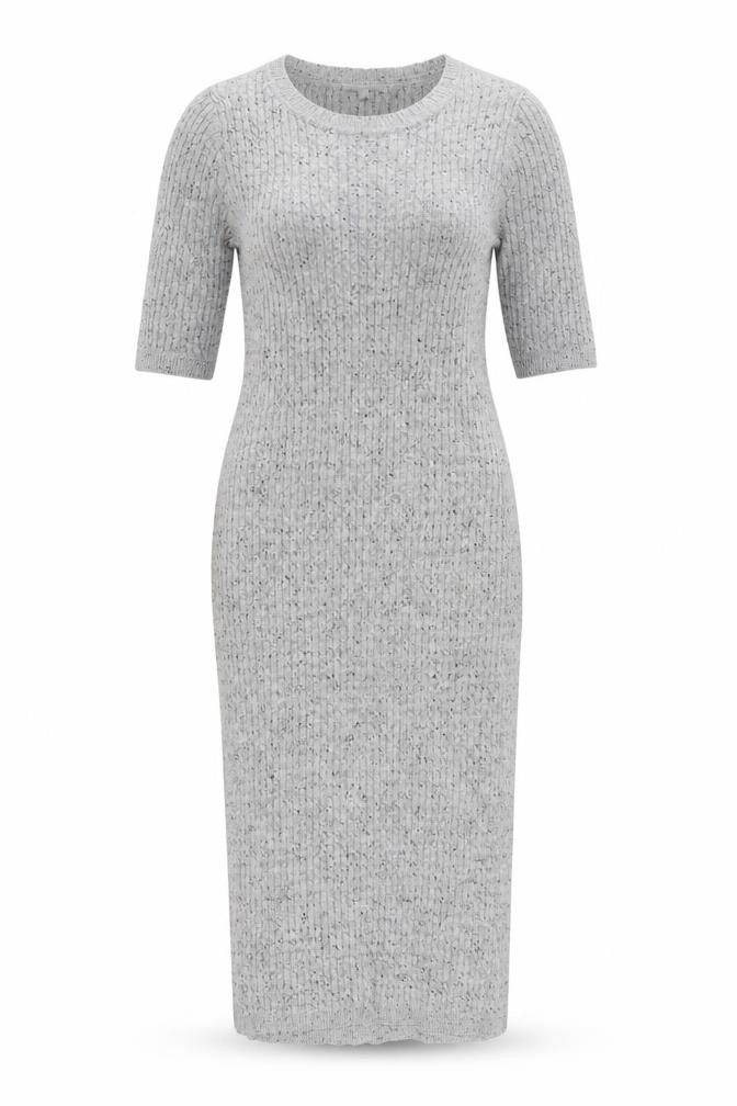 Front view of Next Women Grey Knit Midi Bodycon Dress, size 12