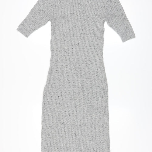 Next Women Grey Knit Midi Bodycon Dress Size 12