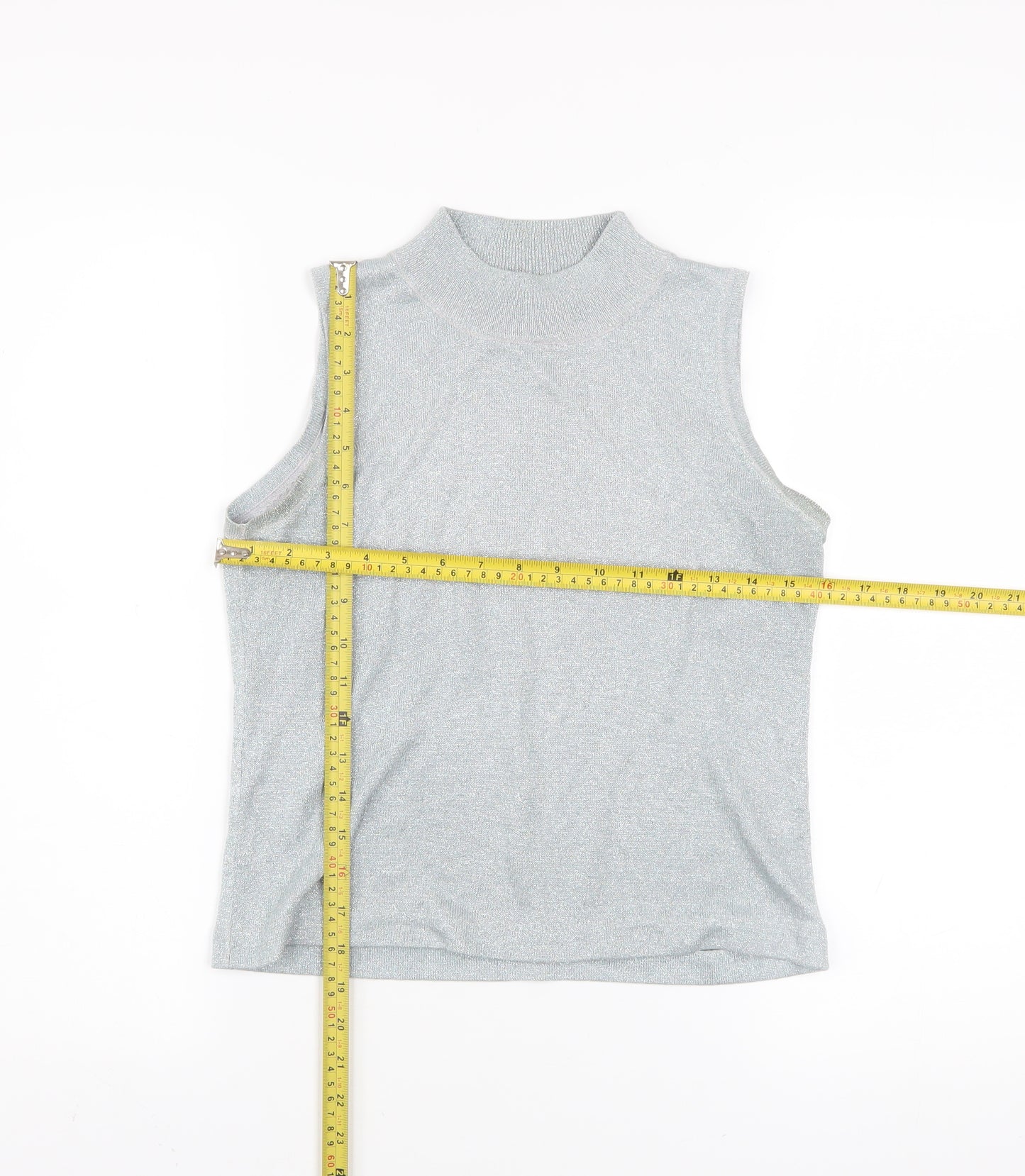 RAAM Original Women's Silver Sleeveless High Neck Knit Tank Top