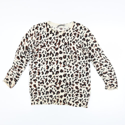 Mint Velvet Womens Beige Leopard Print Pullover Jumper Size 8