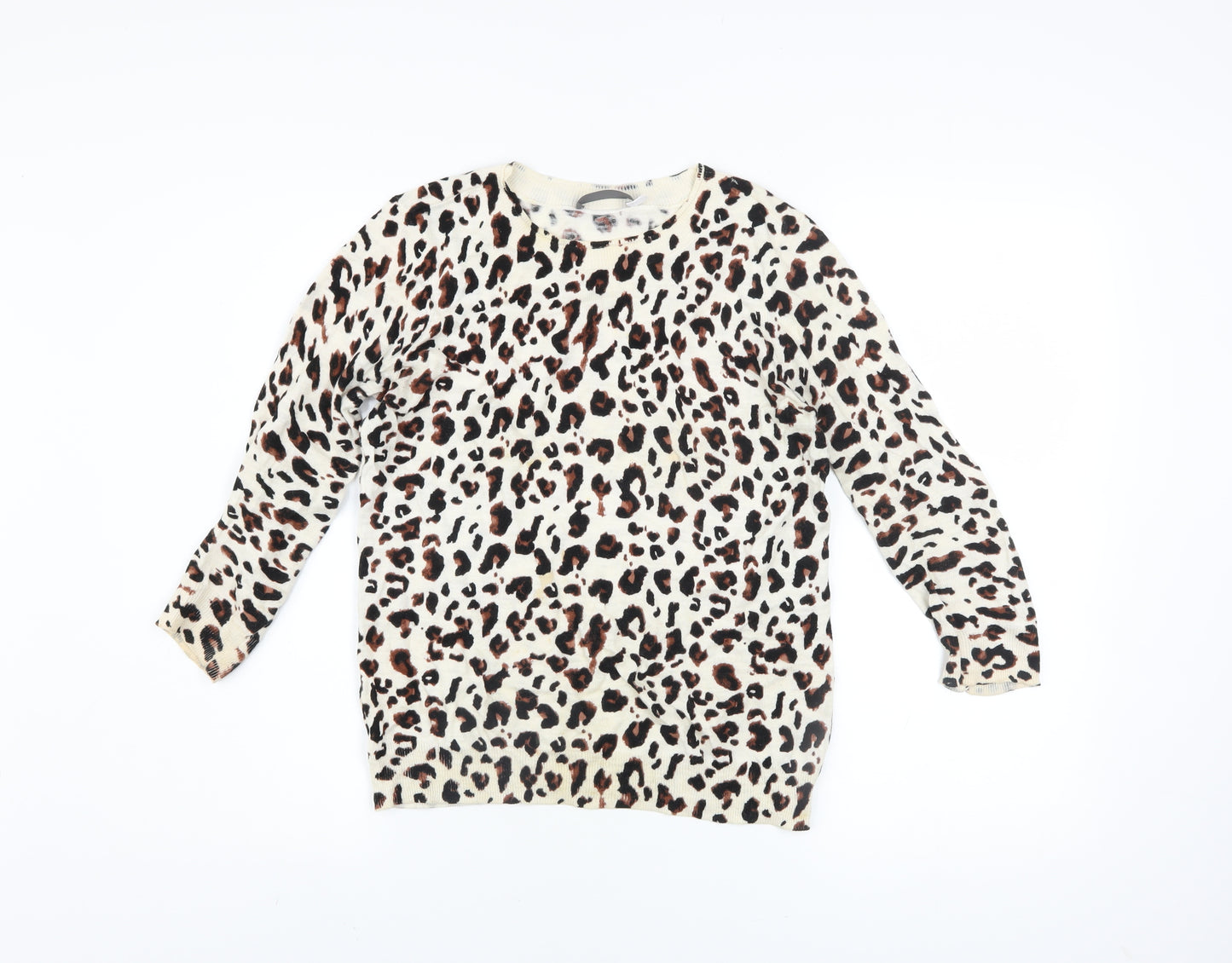 Mint Velvet Womens Beige Leopard Print Pullover Jumper Size 8