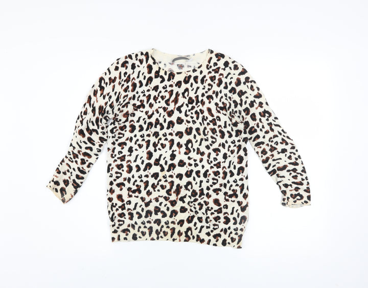 Mint Velvet Womens Beige Leopard Print Pullover Jumper Size 8