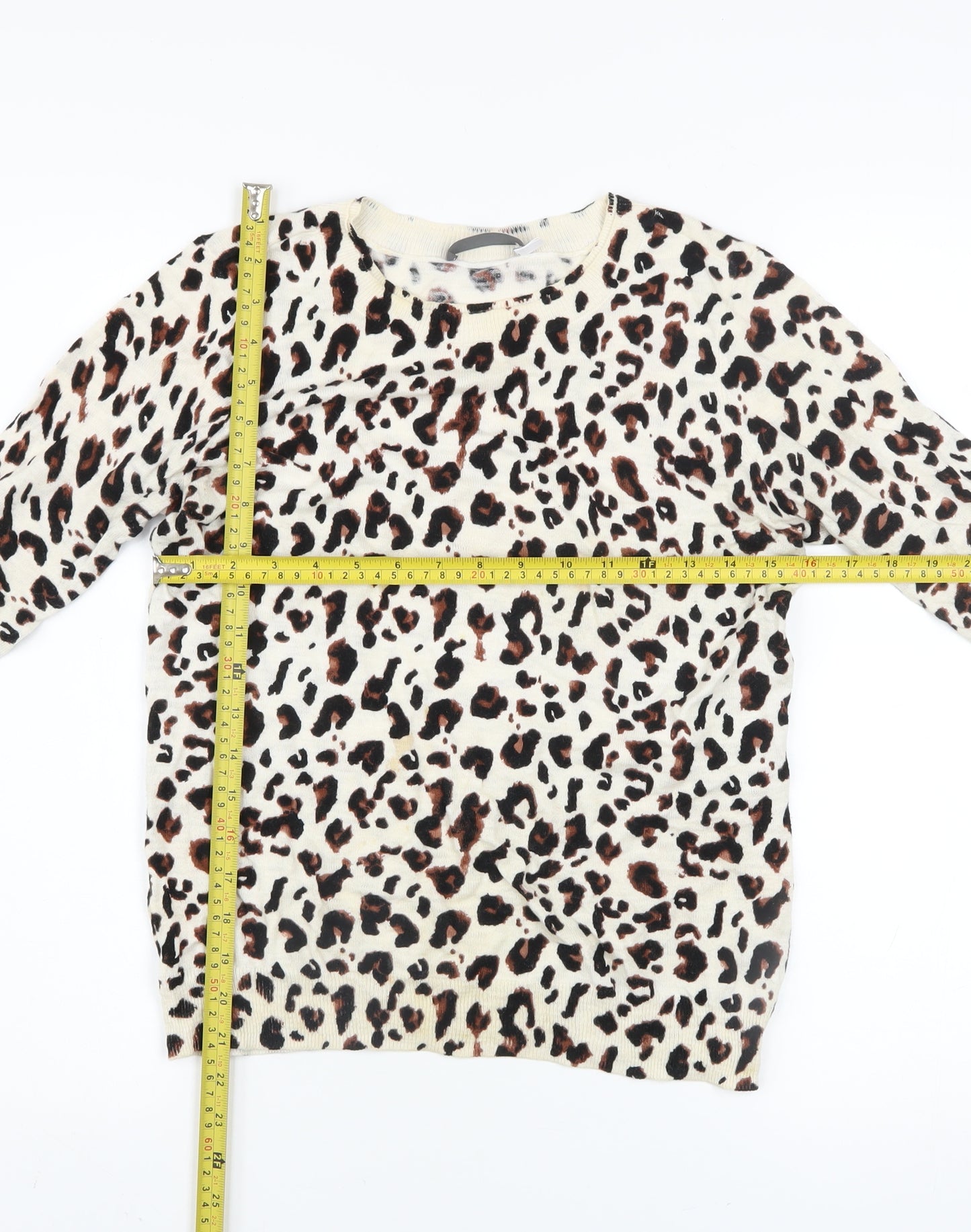 Mint Velvet Womens Beige Leopard Print Pullover Jumper Size 8