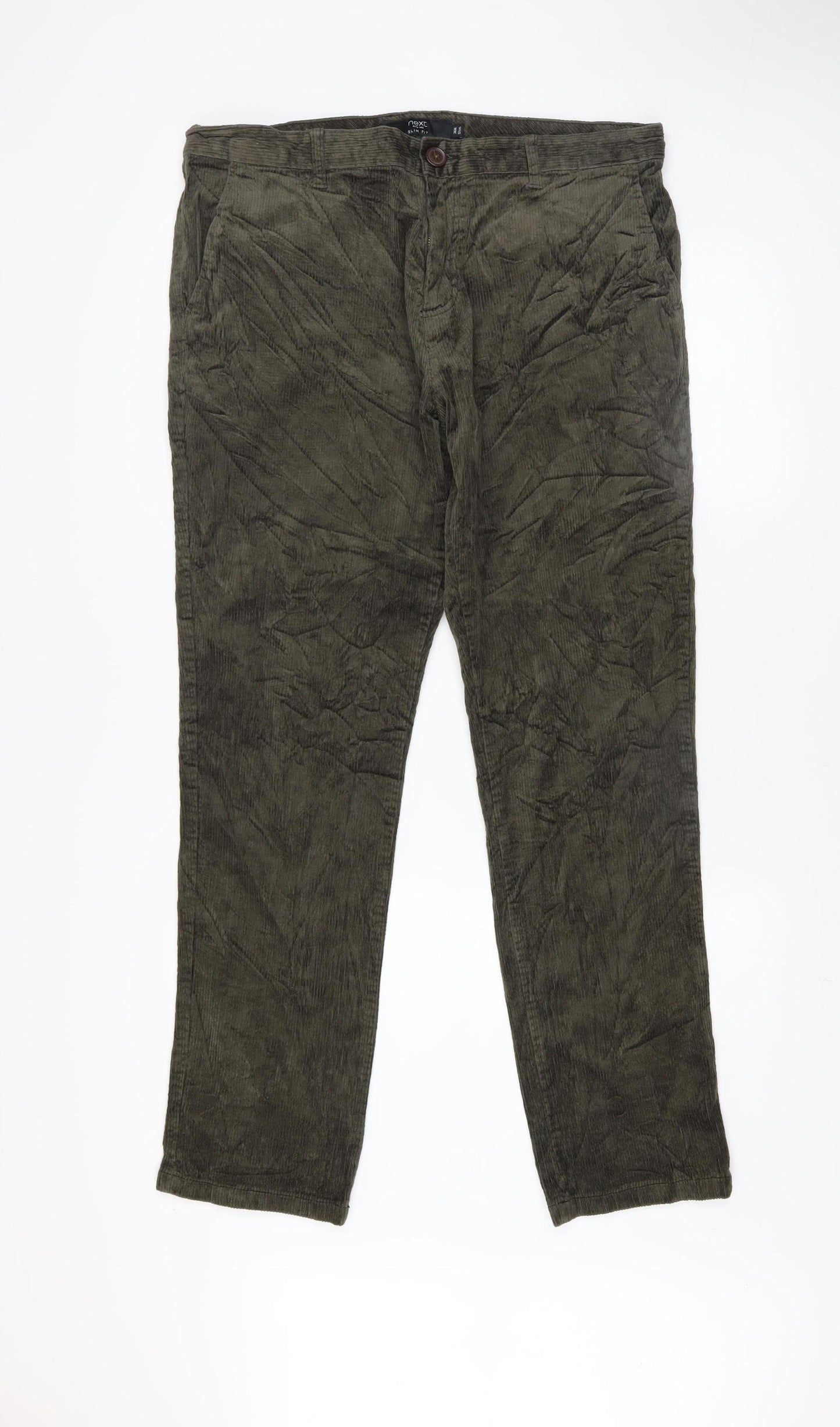 Next Men's Green Corduroy Slim Fit Trousers Size 36R