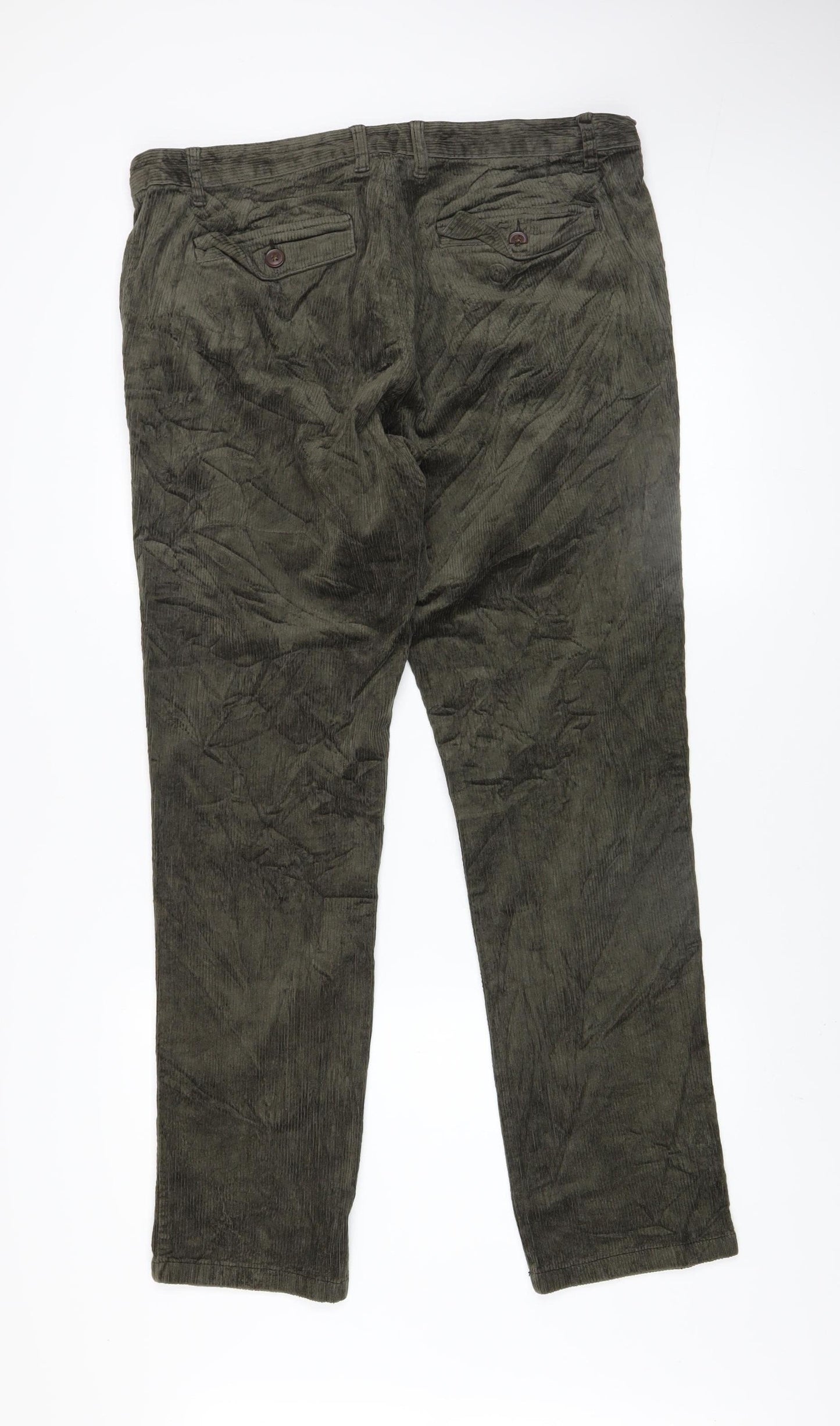Next Men's Green Corduroy Slim Fit Trousers Size 36R