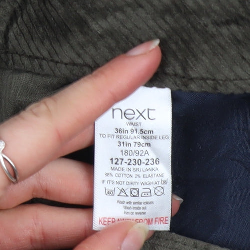 Next Men's Green Corduroy Slim Fit Trousers Size 36R