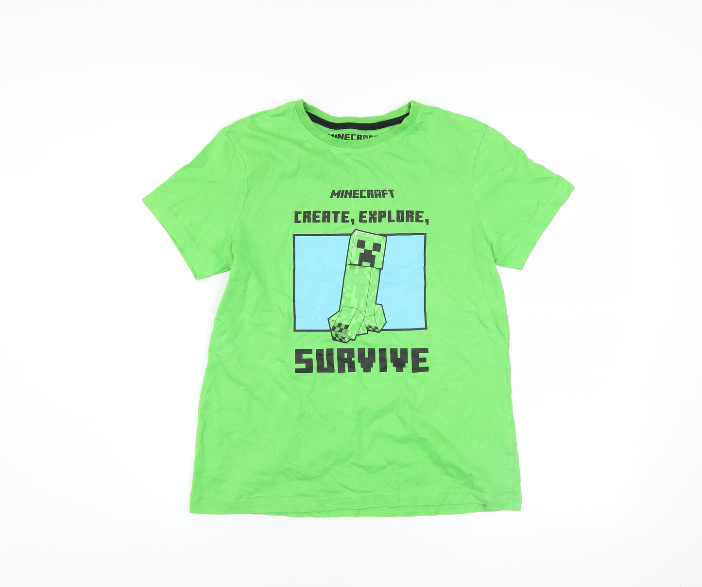 Minecraft Boys Green 11-12 Years Creeper Graphic Short Sleeve T-Shirt