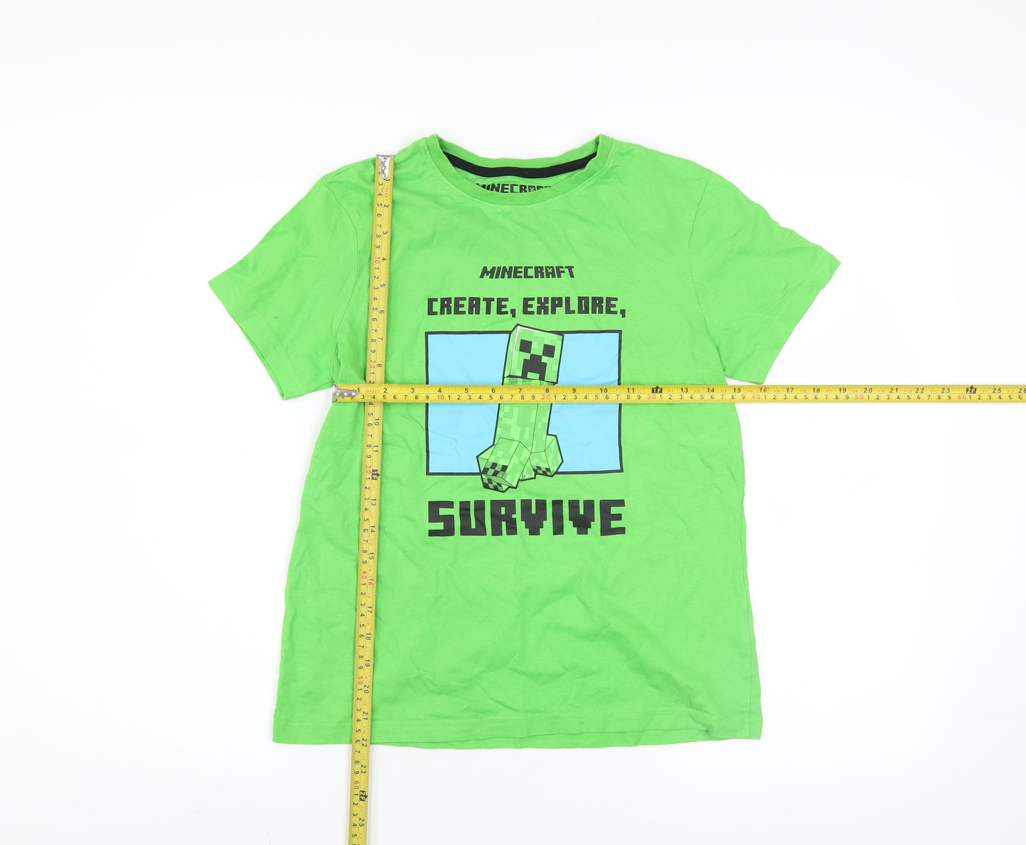 Minecraft Boys Green 11-12 Years Creeper Graphic Short Sleeve T-Shirt