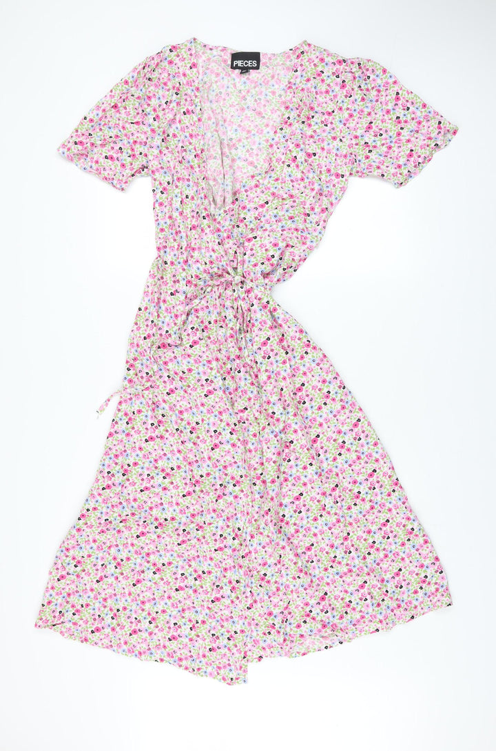 Pieces Women’s Multicoloured Floral Midi Wrap Dress M