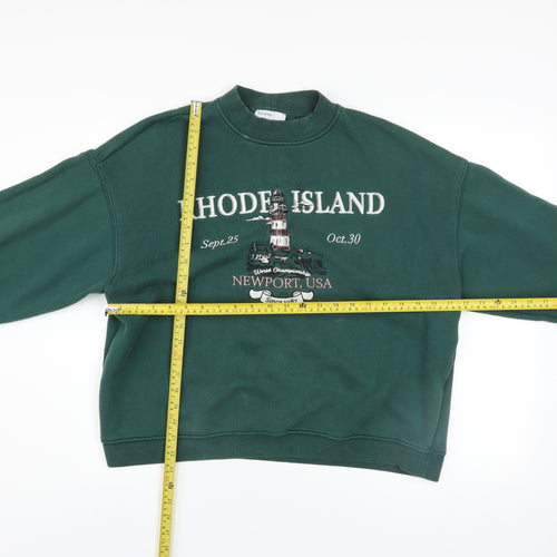 Bershka Women Green Rhode Island Graphic Pullover Sweatshirt Size M