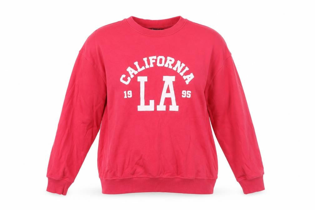 Front view of Dunnes Women’s Raspberry California LA 1995 Pullover Sweatshirt Medium
