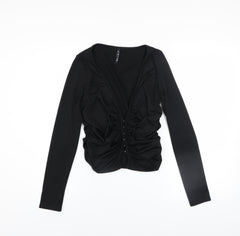 AsYou Women’s Black V-Neck Cropped Blouse Size 12 Long Sleeve