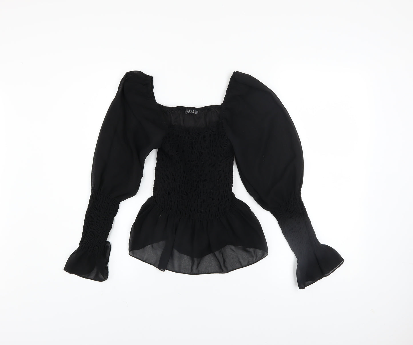 Quiz Women's Black Puff Sleeve Chiffon Blouse Size 10