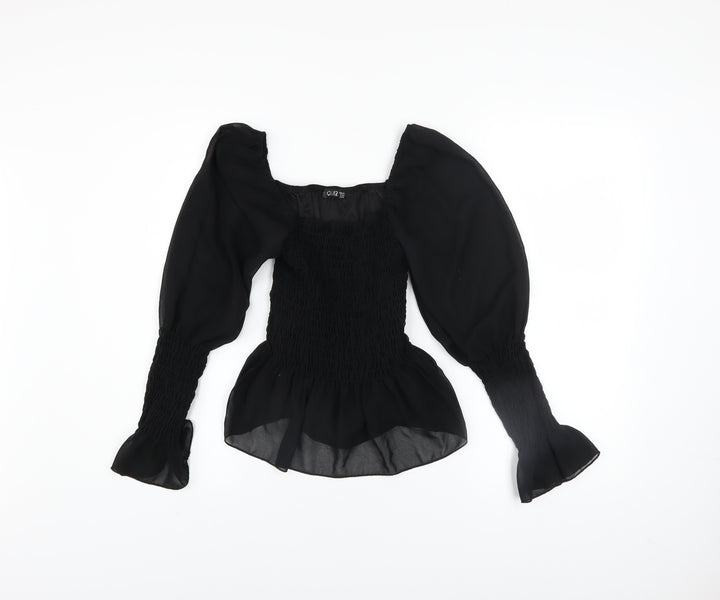 Quiz Women's Black Puff Sleeve Chiffon Blouse Size 10