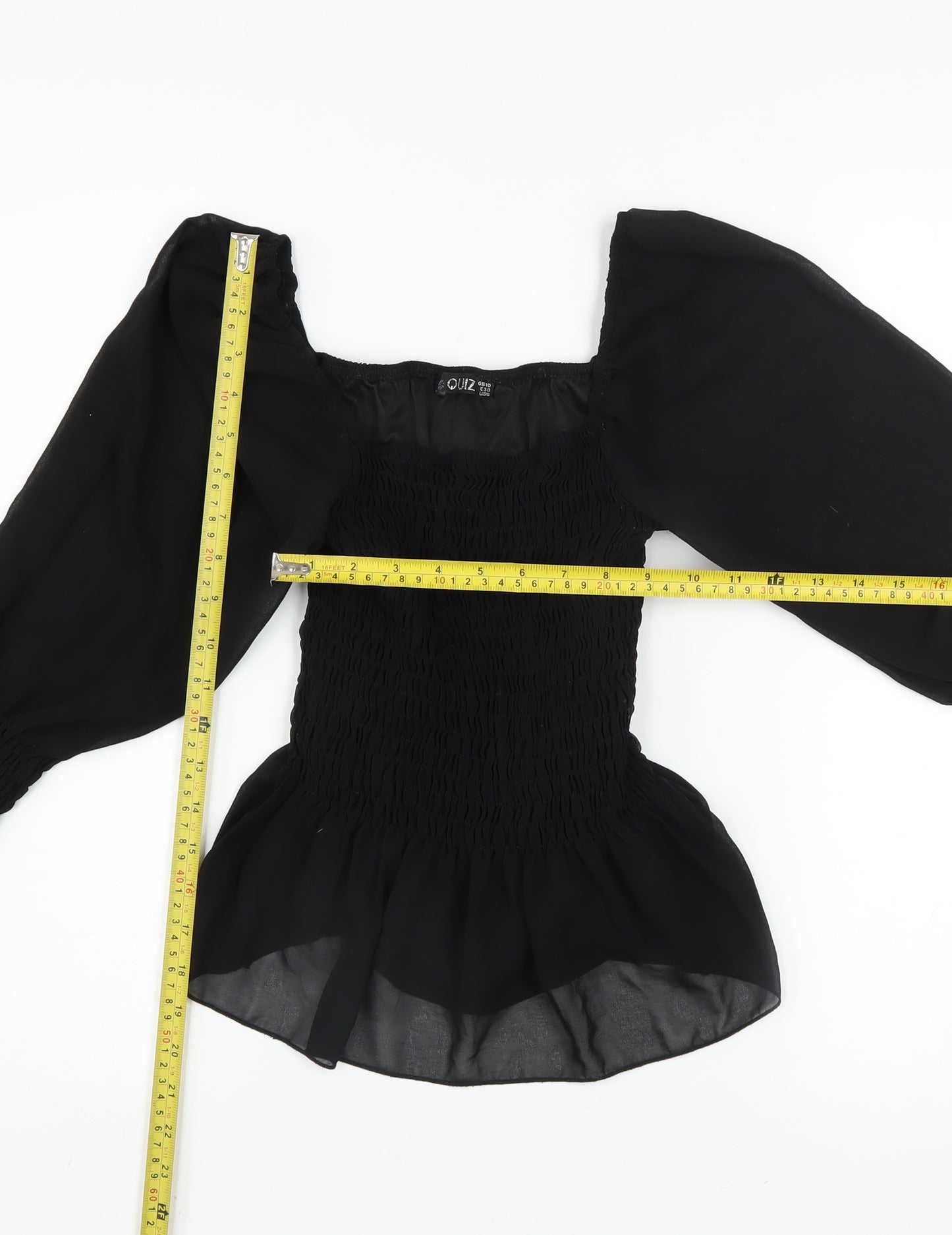 Quiz Women's Black Puff Sleeve Chiffon Blouse Size 10