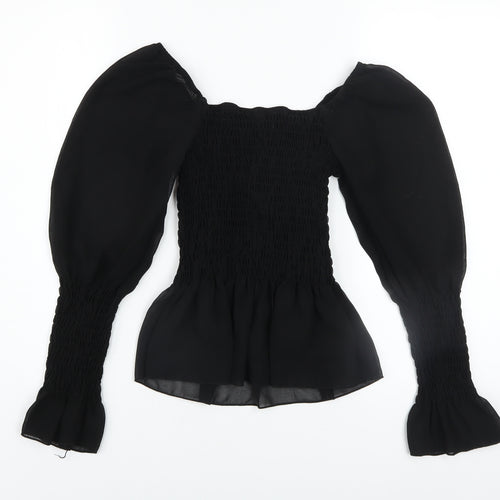 Quiz Women's Black Puff Sleeve Chiffon Blouse Size 10