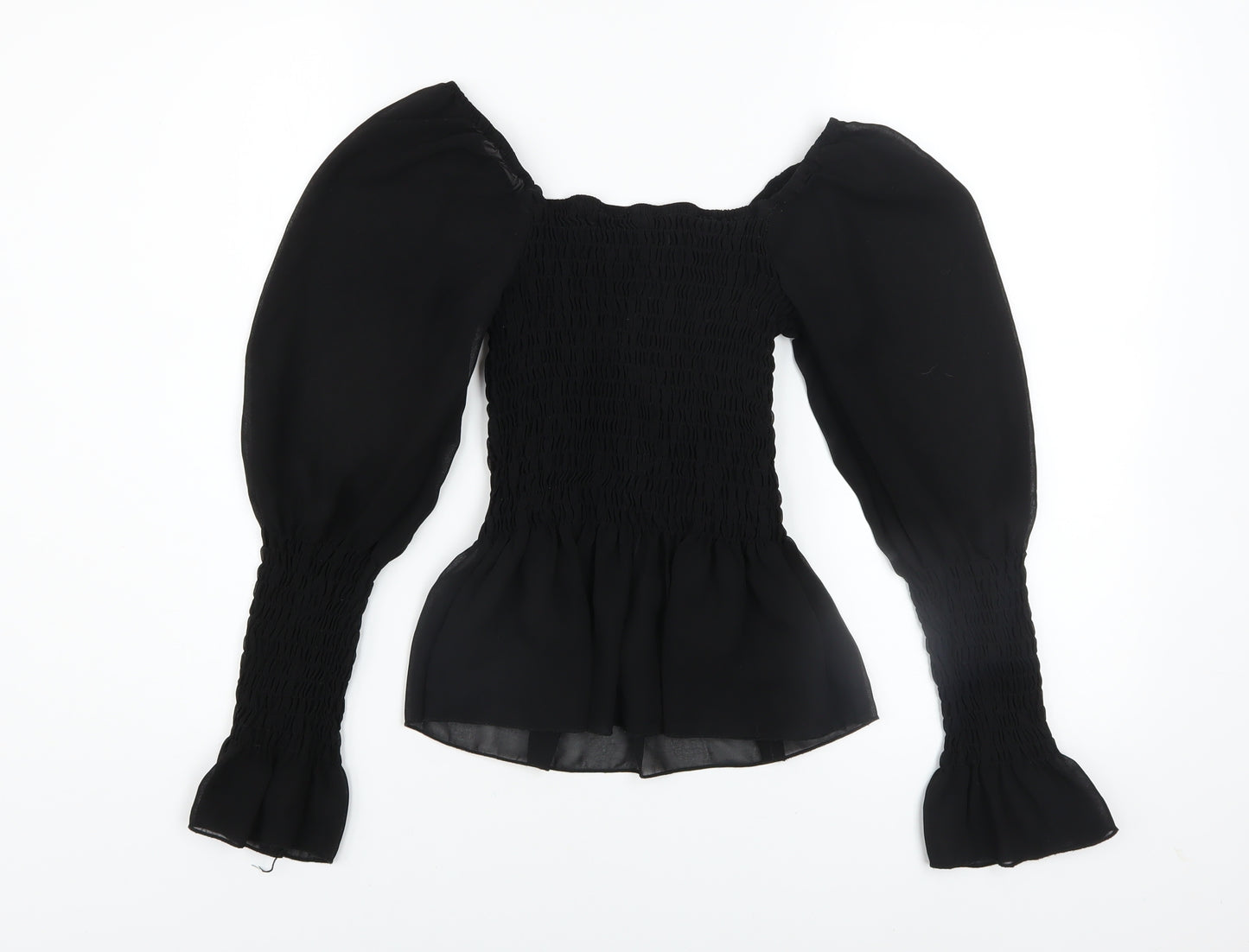 Quiz Women's Black Puff Sleeve Chiffon Blouse Size 10