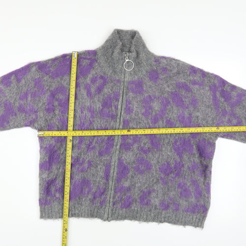 Religion Women Grey Leopard Knit Bomber Jacket Size 10
