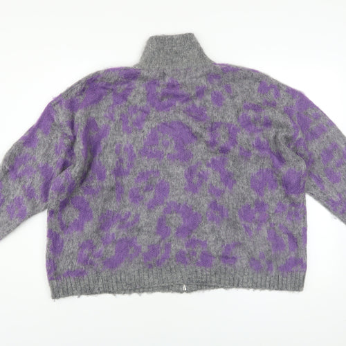 Religion Women Grey Leopard Knit Bomber Jacket Size 10