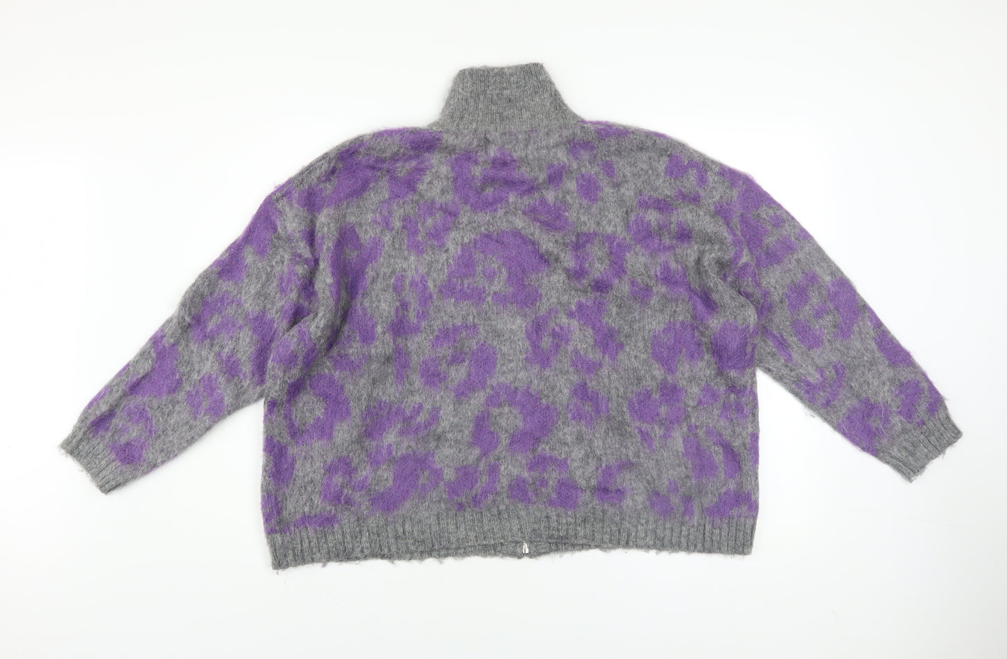 Religion Women Grey Leopard Knit Bomber Jacket Size 10