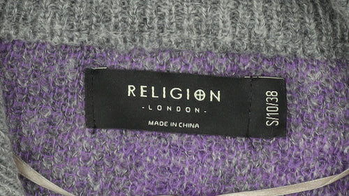 Religion Women Grey Leopard Knit Bomber Jacket Size 10
