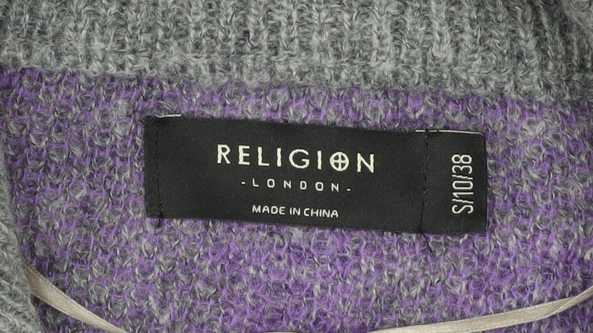 Religion Women Grey Leopard Knit Bomber Jacket Size 10