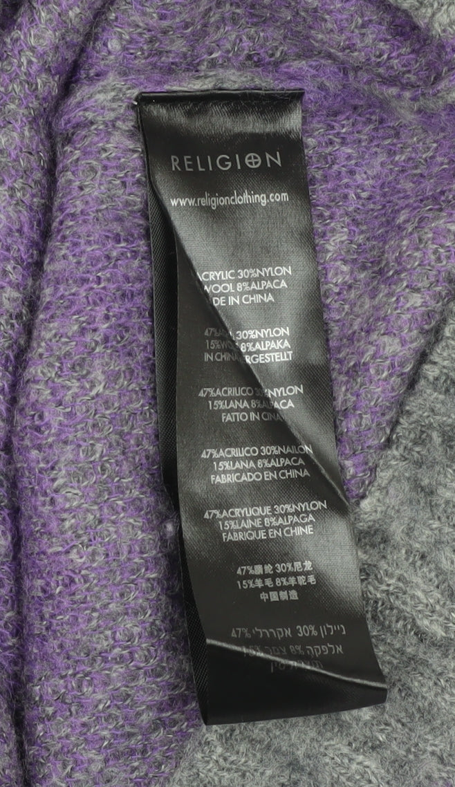 Religion Women Grey Leopard Knit Bomber Jacket Size 10