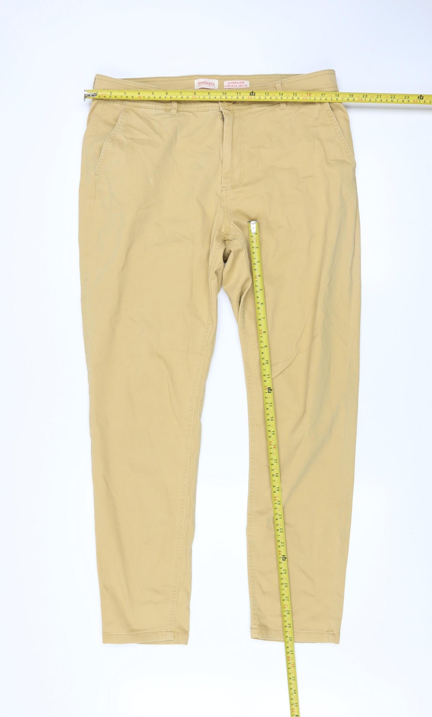 SoulCal & Co Men's Beige Chino Trousers Size L 34W x 32L Slim Fit Cotton