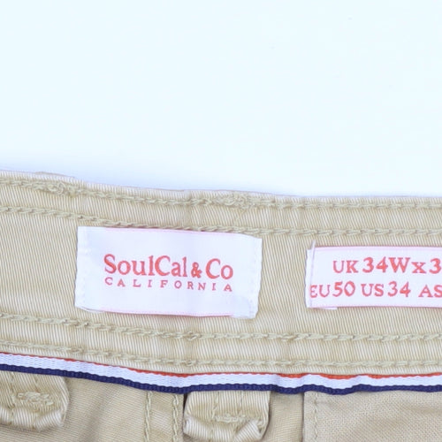 SoulCal & Co Men's Beige Chino Trousers Size L 34W x 32L Slim Fit Cotton