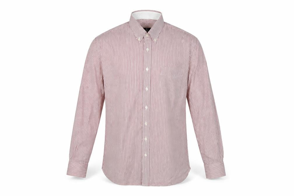 Hackett London Men’s Red Striped Classic Fit Cotton Button-Up Shirt Size L