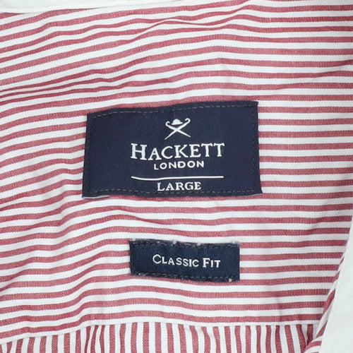 Hackett London Men’s Red Striped Classic Fit Cotton Button-Up Shirt Size L